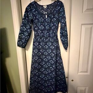 J. Crew Blue and Black Long Sleeve Dress